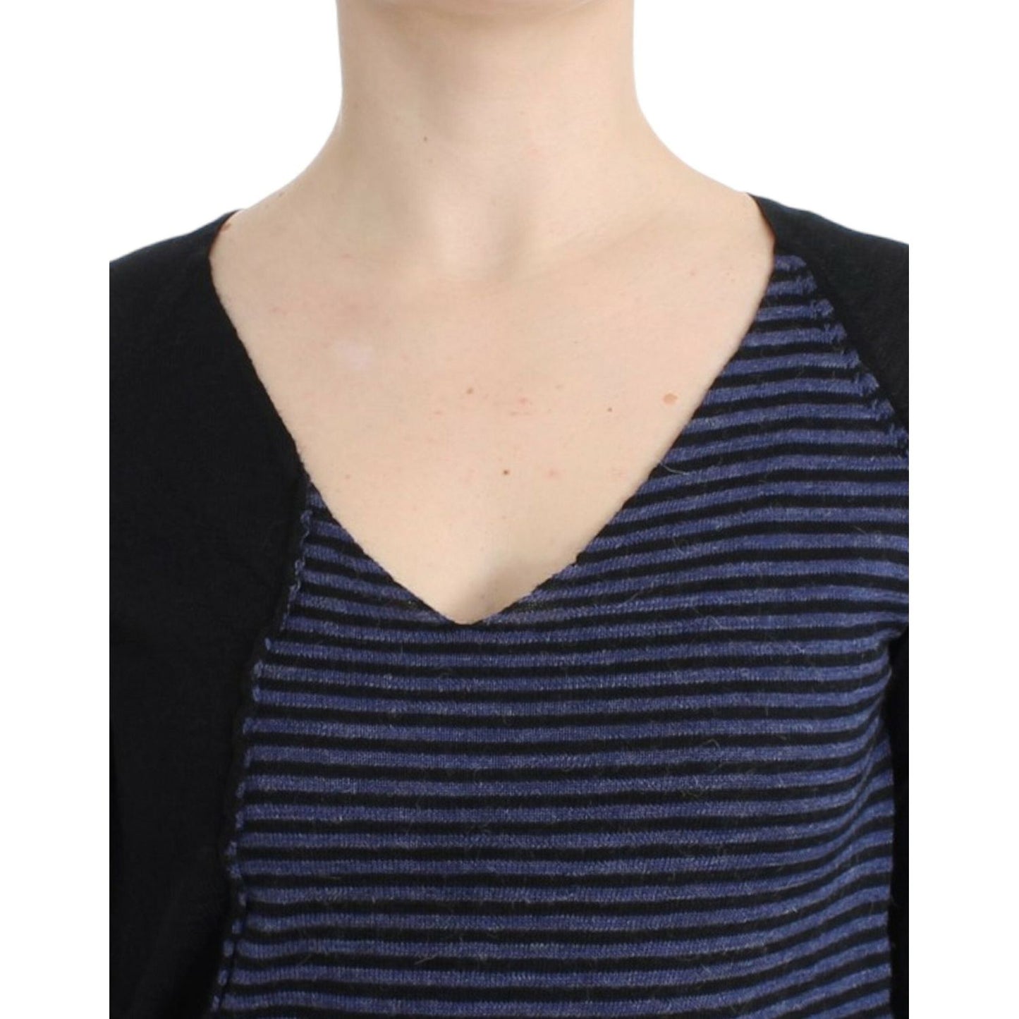 Costume National Chic Striped V-Neck Wool Blend Sweater Costume National