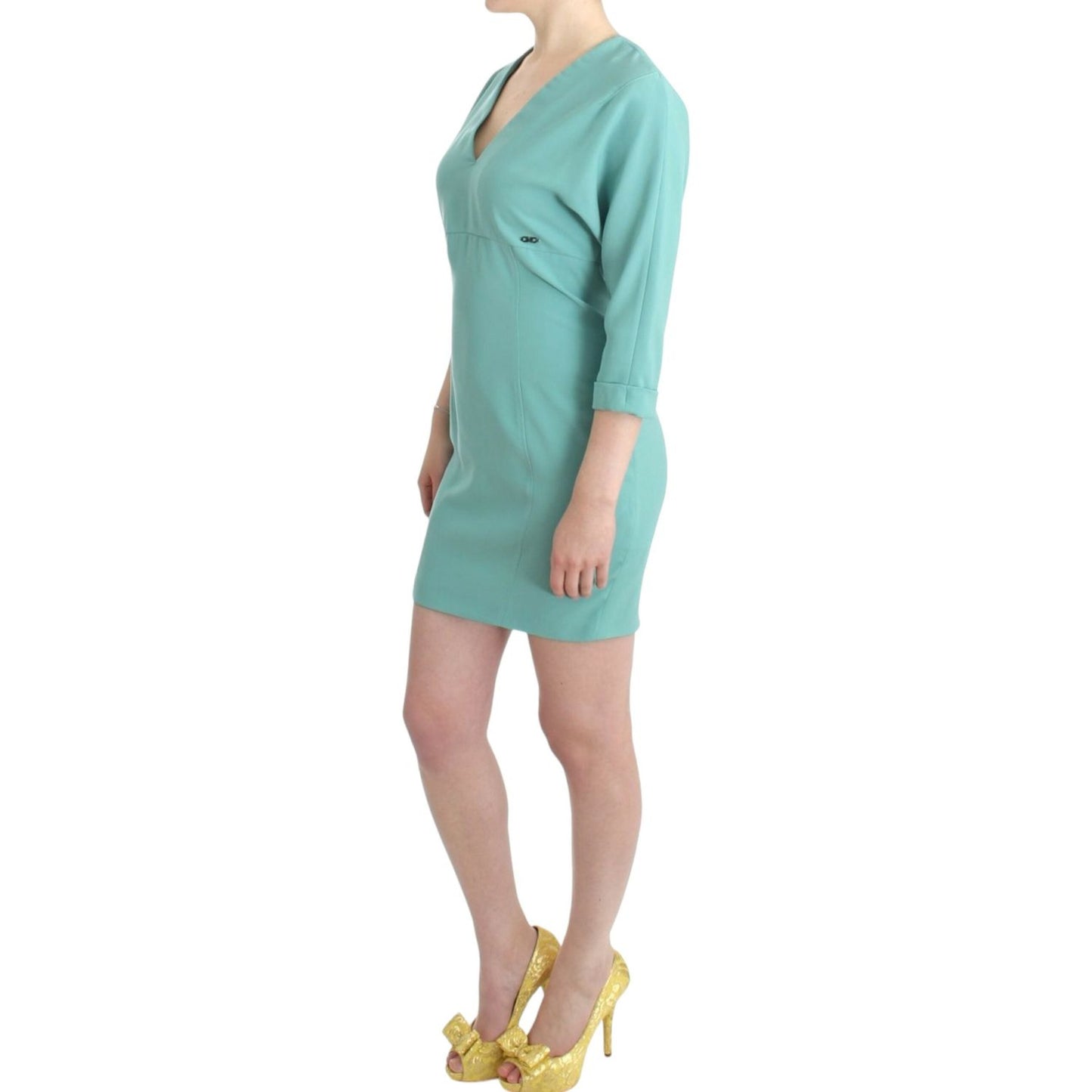 Costume National Elegant Green V-Neck Midi Dress Costume National