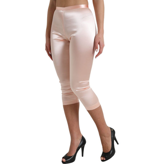 Chic Pink High Waist Cropped Silk Pants