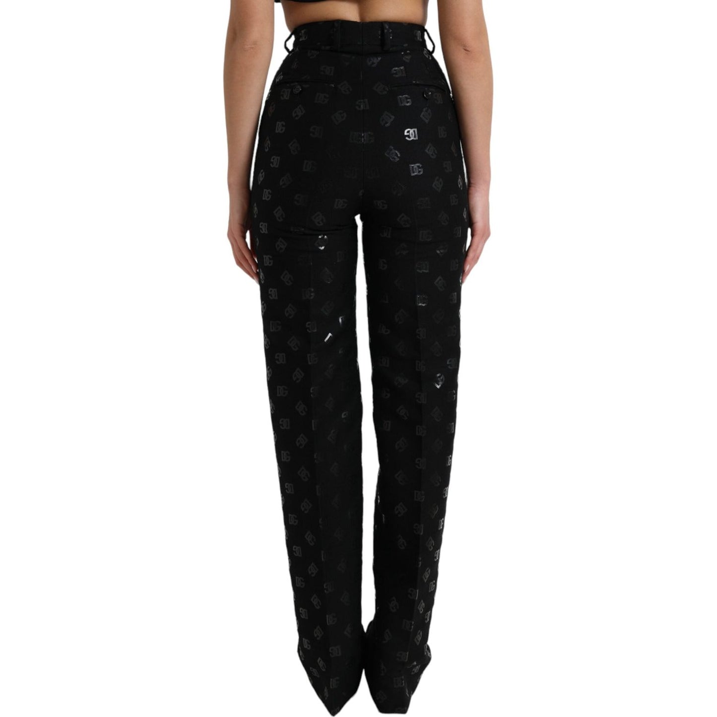 Dolce & Gabbana Chic High Waist Straight Pants with Logo Print Dolce & Gabbana