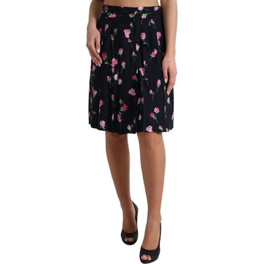 Dolce & Gabbana Black Rose High Waist A-line Knee Length Skirt 1728,67345645728,Black,Clothing,Dolce & Gabbana,IT40|S,Material: 51% Viscose 46% Acetate 3% Elastane,Midi - Skirts - Clothing,New with tags,Skirts - Clothing,Skirts - Women - Clothing,Women,Wo