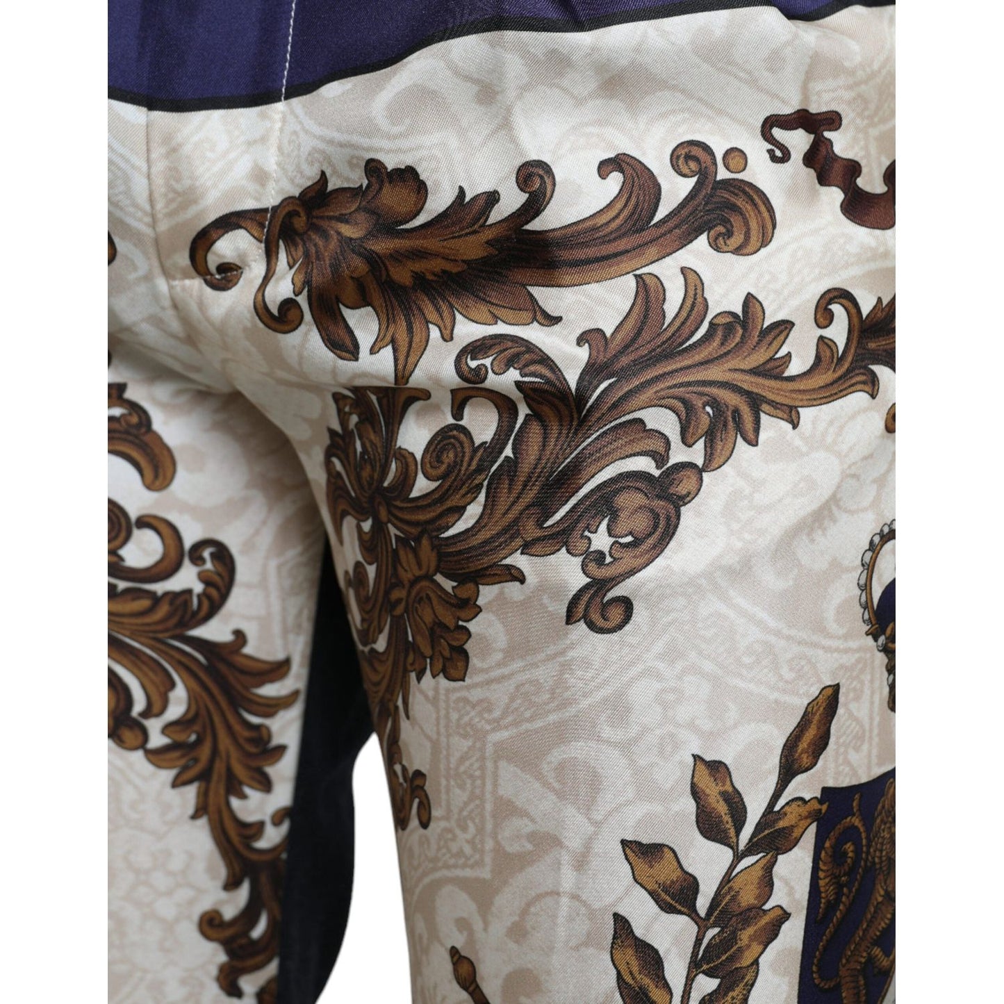 Dolce & Gabbana Elegant Silk Skinny Pants with Heraldic Print Dolce & Gabbana