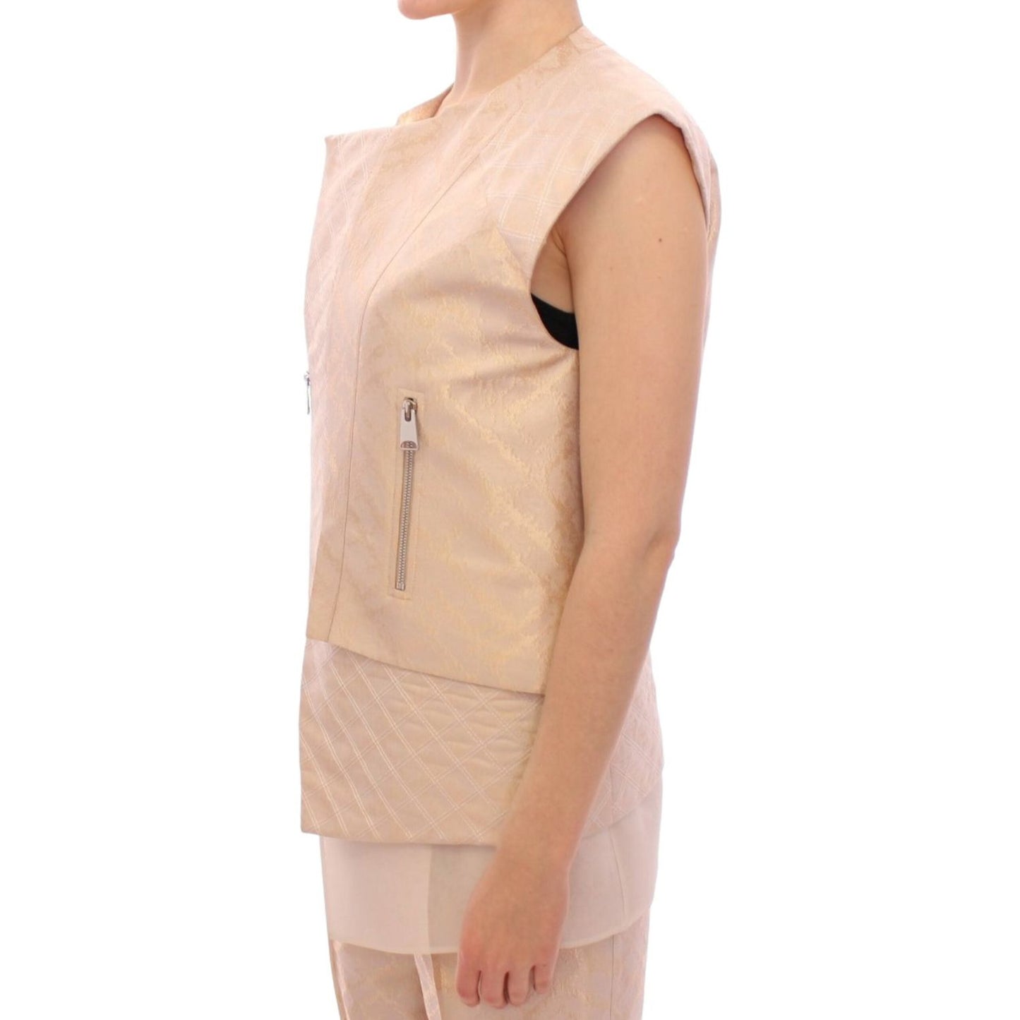 Zeyneptosun Beige brocade sleeveless jacket 10% Linen,1728,30% Viscone,67345645728,Beige,Clothing,IT42|M,Jackets & Coats - Clothing,Jackets & Coats - Women - Clothing,Material: 60% Polyester,New with tags,Sleveless Jacket - Jackets & Coats - Clothing,Wome