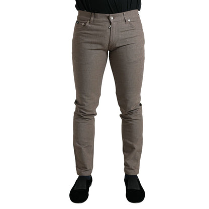 Dolce & Gabbana Brown Cotton Stretch Skinny Men Pants