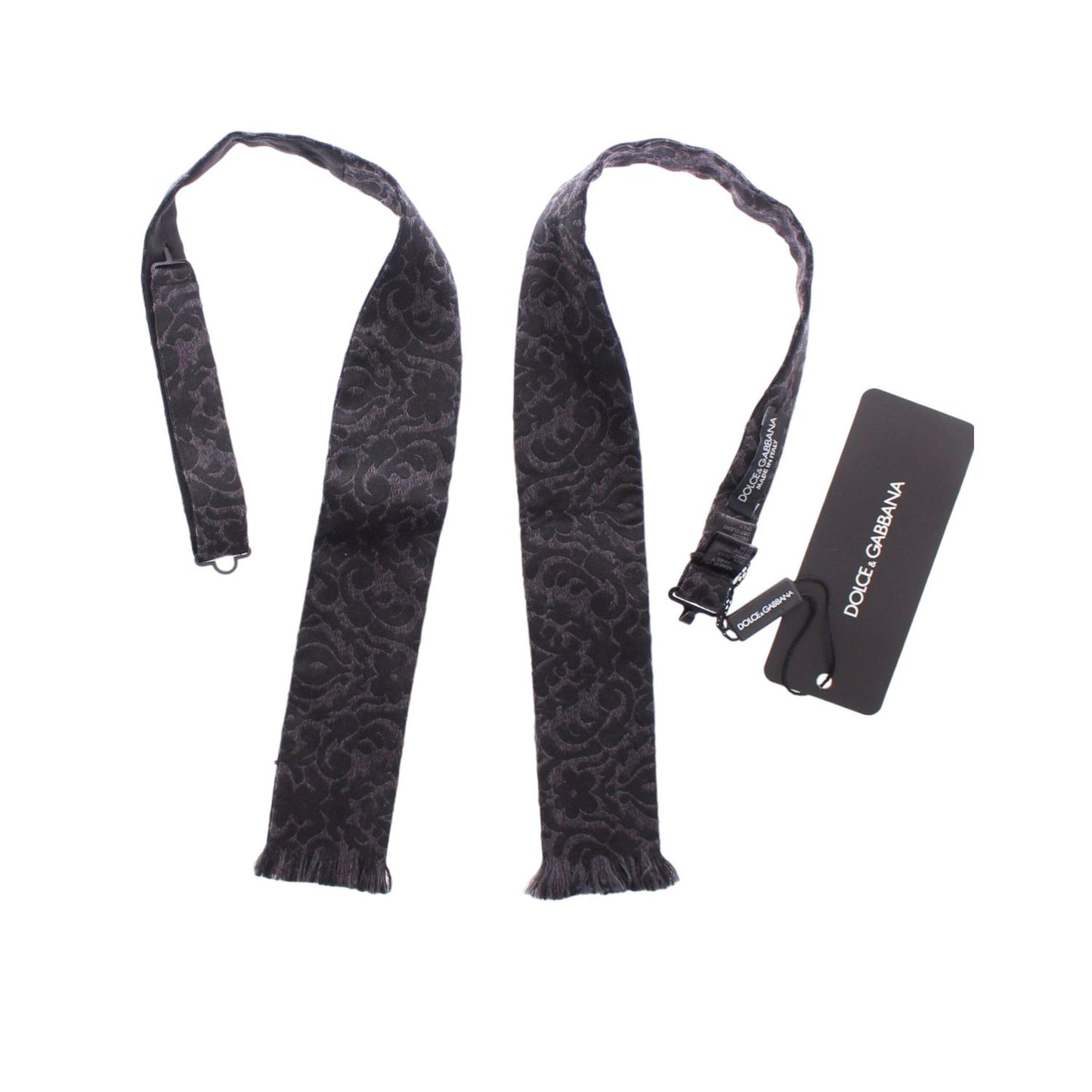 Dolce & Gabbana Gray Black Wool Silk Bow Tie