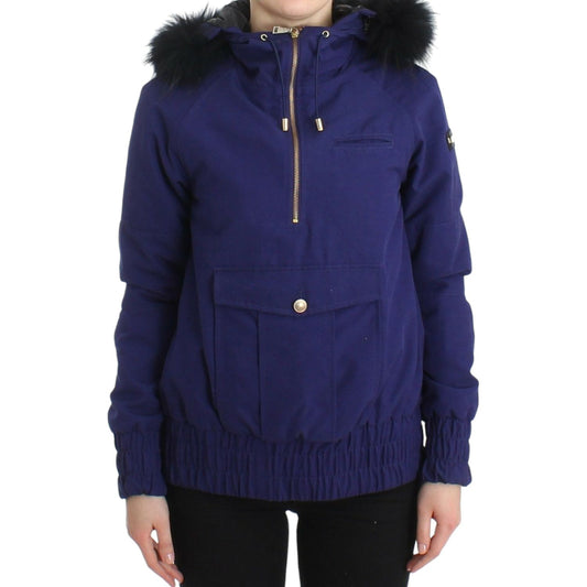 GF Ferre Chic Blue K-Way Jacket with Faux Fur Accent Coats & Jackets GF Ferre