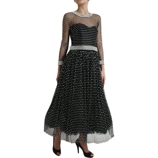 Dolce & Gabbana Elegant Crystal-Embellished Long Black Dress Dolce & Gabbana