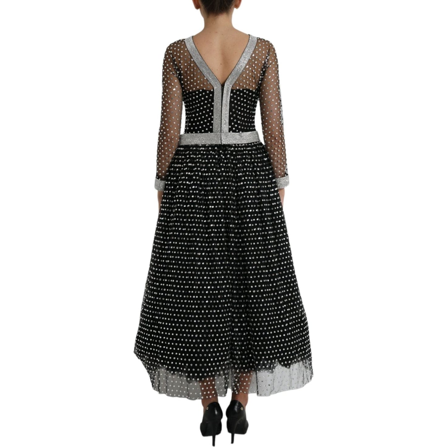 Dolce & Gabbana Elegant Crystal-Embellished Long Black Dress Dolce & Gabbana