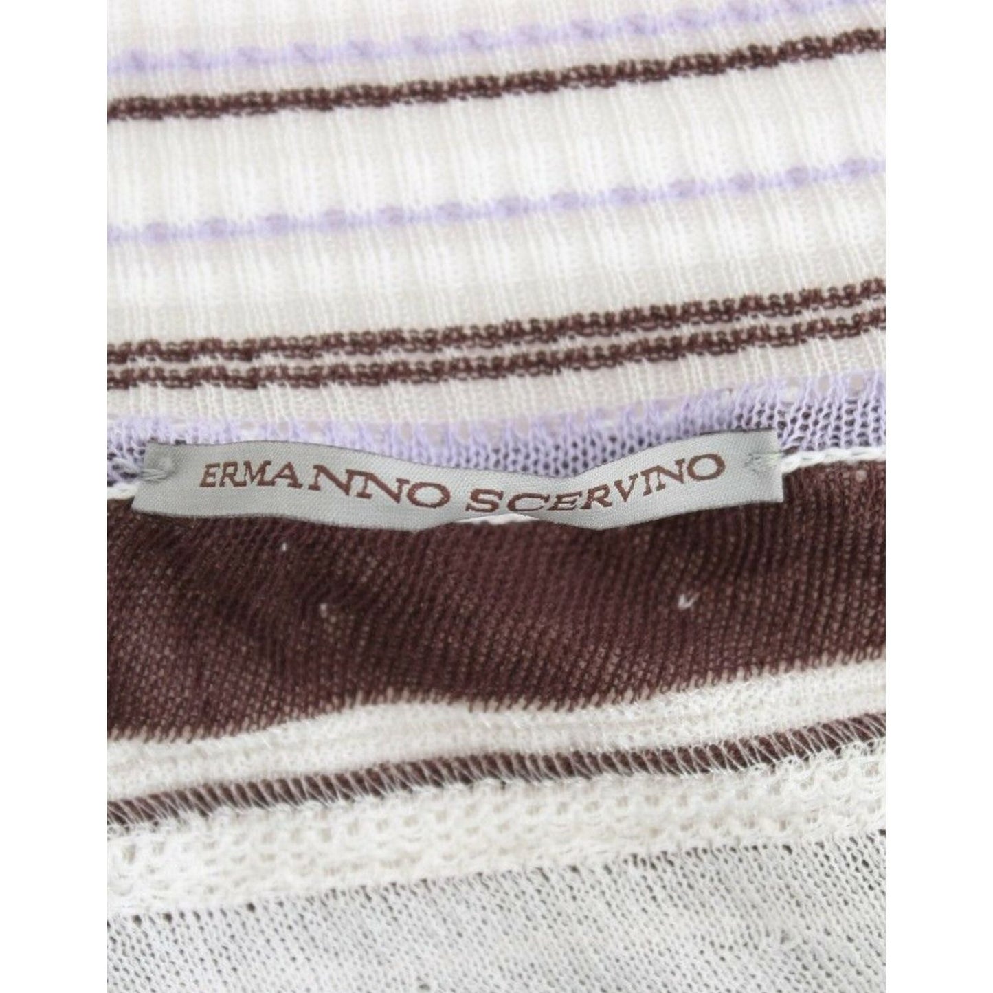 Ermanno Scervino Striped V-Neck Knit Top with Lace Hem Ermanno Scervino