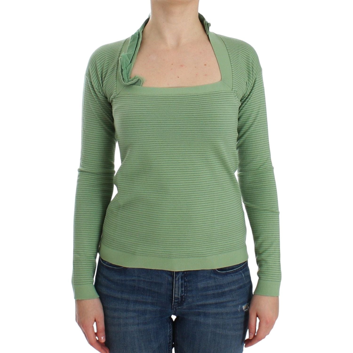 Ermanno Scervino Green Wool Blend Striped Long Sleeve Sweater