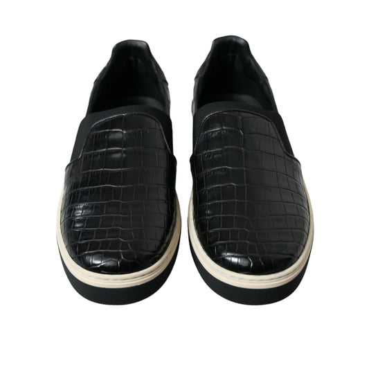 Dolce & Gabbana Black Croc Exotic Leather Sneakers Shoes