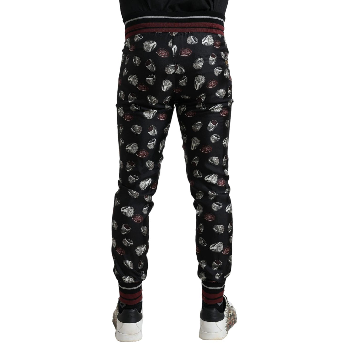 Dolce & Gabbana Black Ring Silk Jogging Trousers Pants
