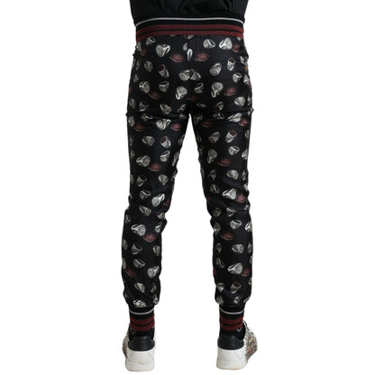 Dolce & Gabbana Black Ring Silk Jogging Trousers Pants