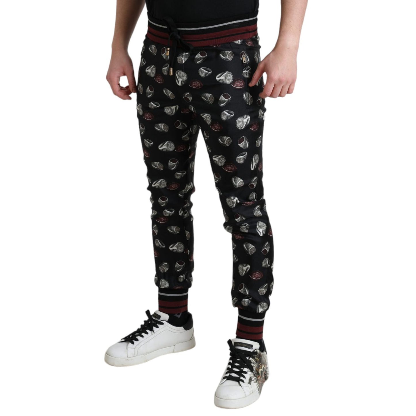 Dolce & Gabbana Black Ring Silk Jogging Trousers Pants