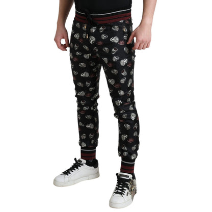 Dolce & Gabbana Black Ring Silk Jogging Trousers Pants
