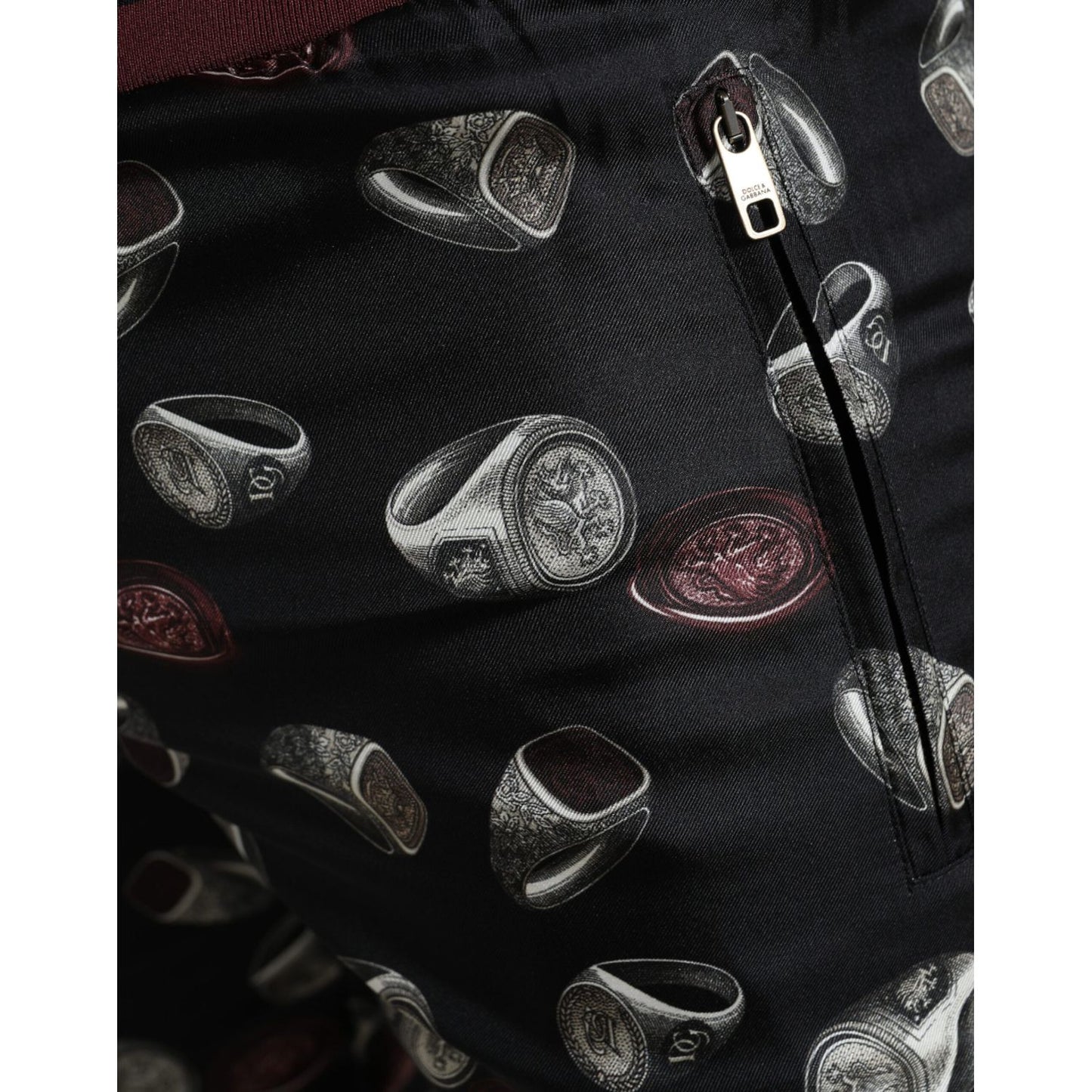 Dolce & Gabbana Black Ring Silk Jogging Trousers Pants