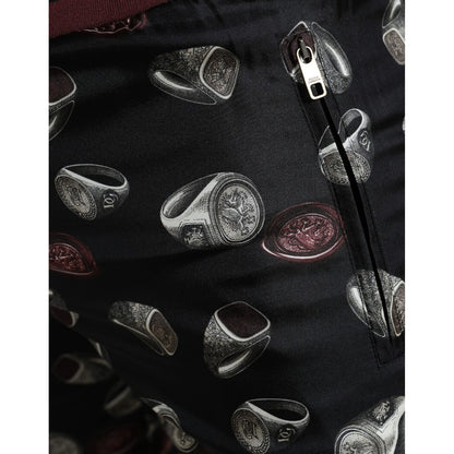 Dolce & Gabbana Black Ring Silk Jogging Trousers Pants