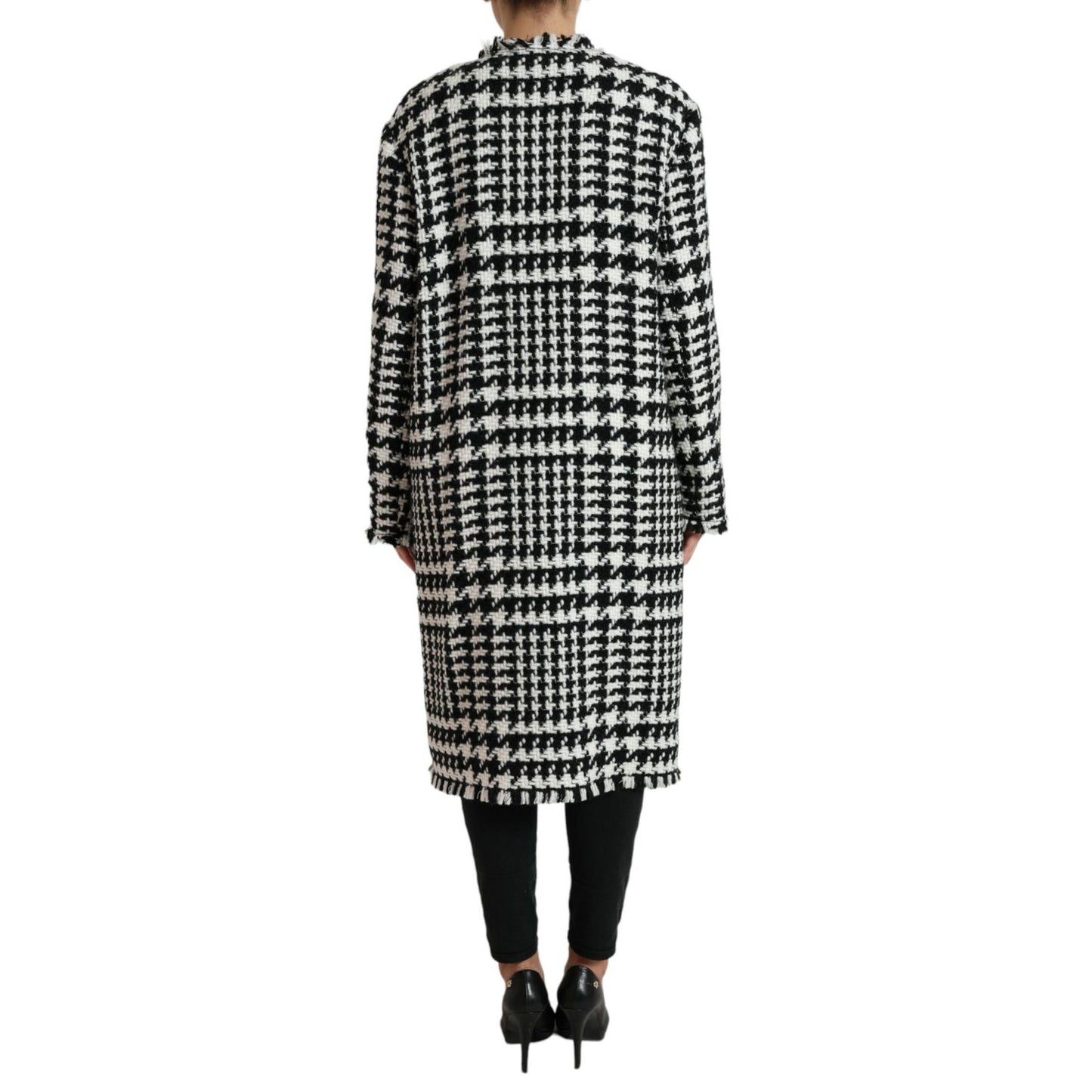Dolce & Gabbana Black White Houndstooth Trench Coat Jacket 1728,67345645728,Black and White,Clothing,Dolce & Gabbana,IT40|S,Jackets & Coats - Clothing,Jackets & Coats - Women - Clothing,Material: 59% Acrylic 22% Cotton 10% Wool 6% Polyester 3% Other Fiber
