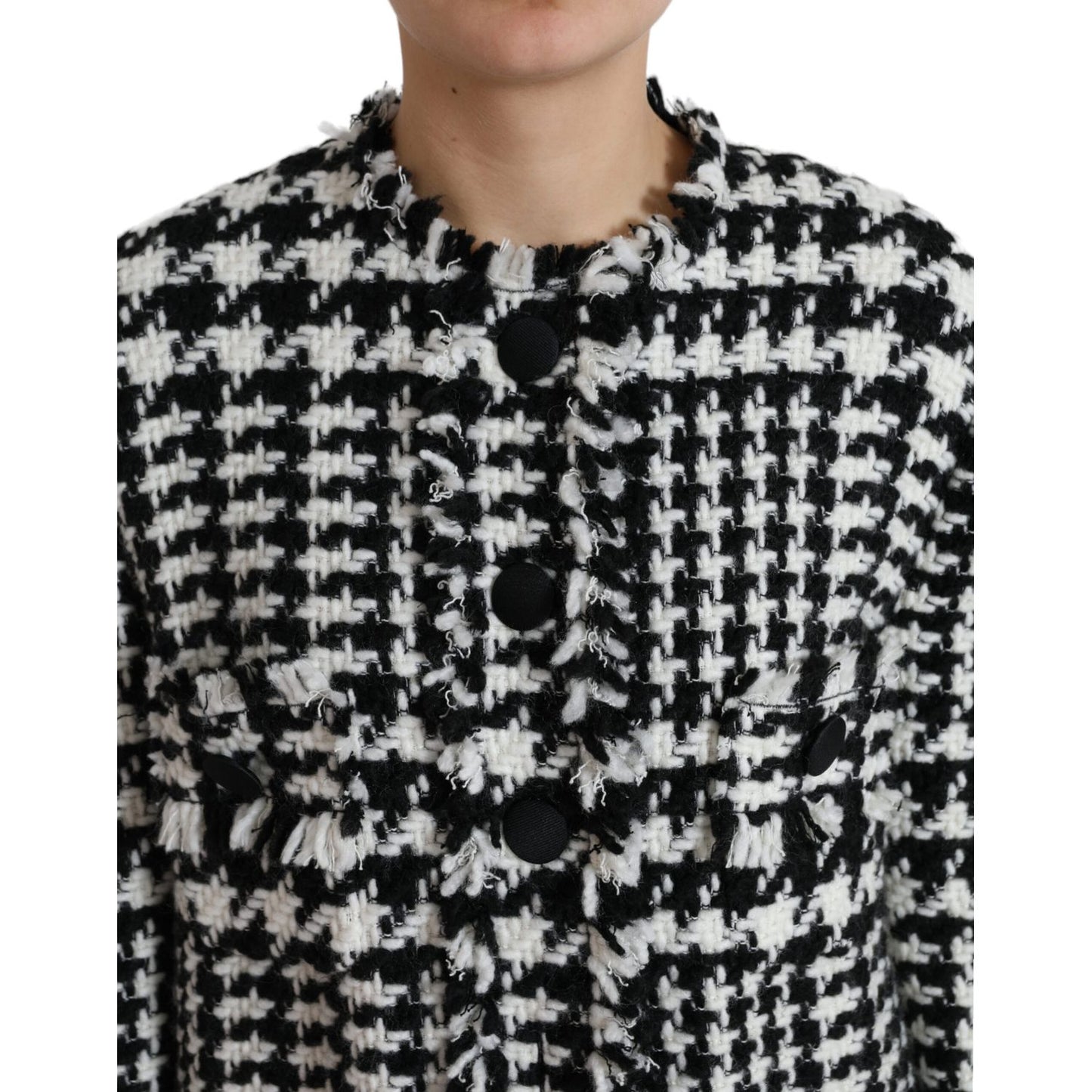 Dolce & Gabbana Black White Houndstooth Trench Coat Jacket 1728,67345645728,Black and White,Clothing,Dolce & Gabbana,IT40|S,Jackets & Coats - Clothing,Jackets & Coats - Women - Clothing,Material: 59% Acrylic 22% Cotton 10% Wool 6% Polyester 3% Other Fiber