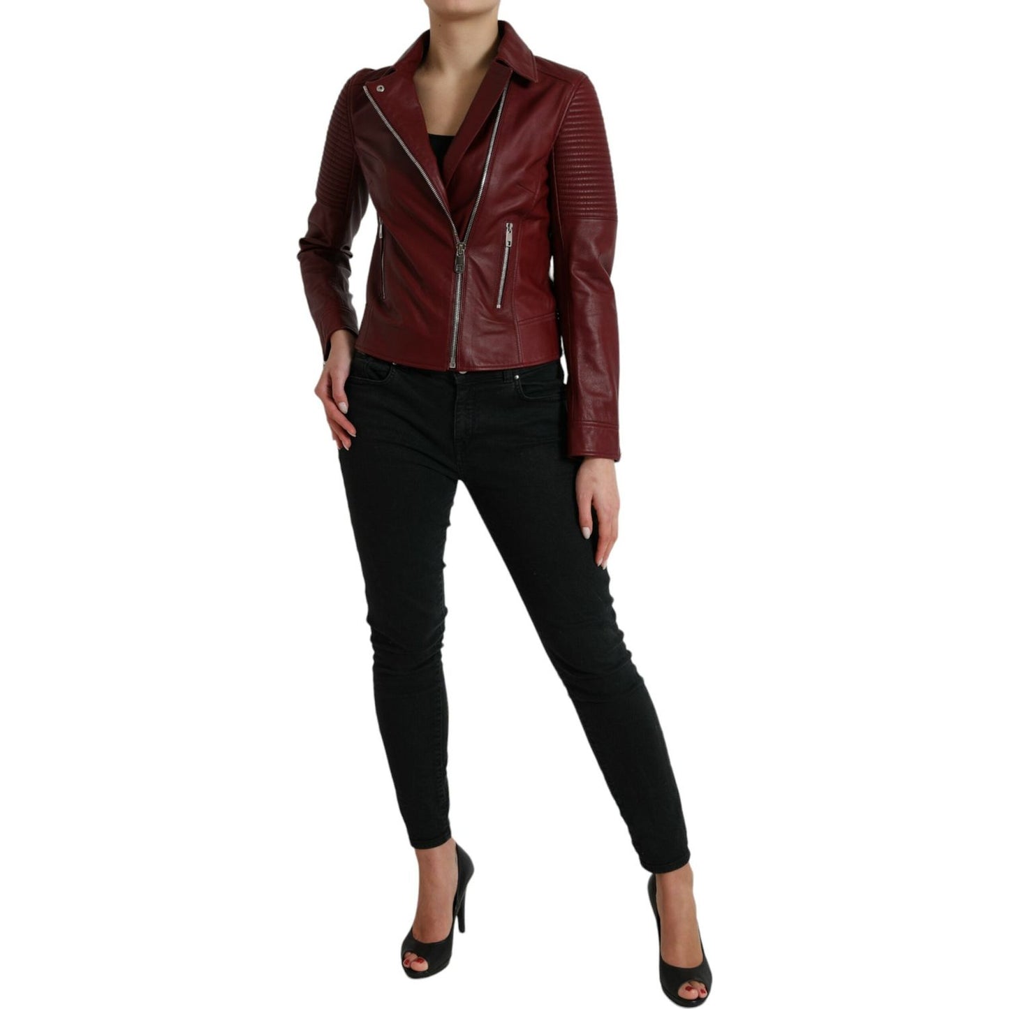 Dolce & Gabbana Bordeaux Biker Leather Jacket Dolce & Gabbana Black
