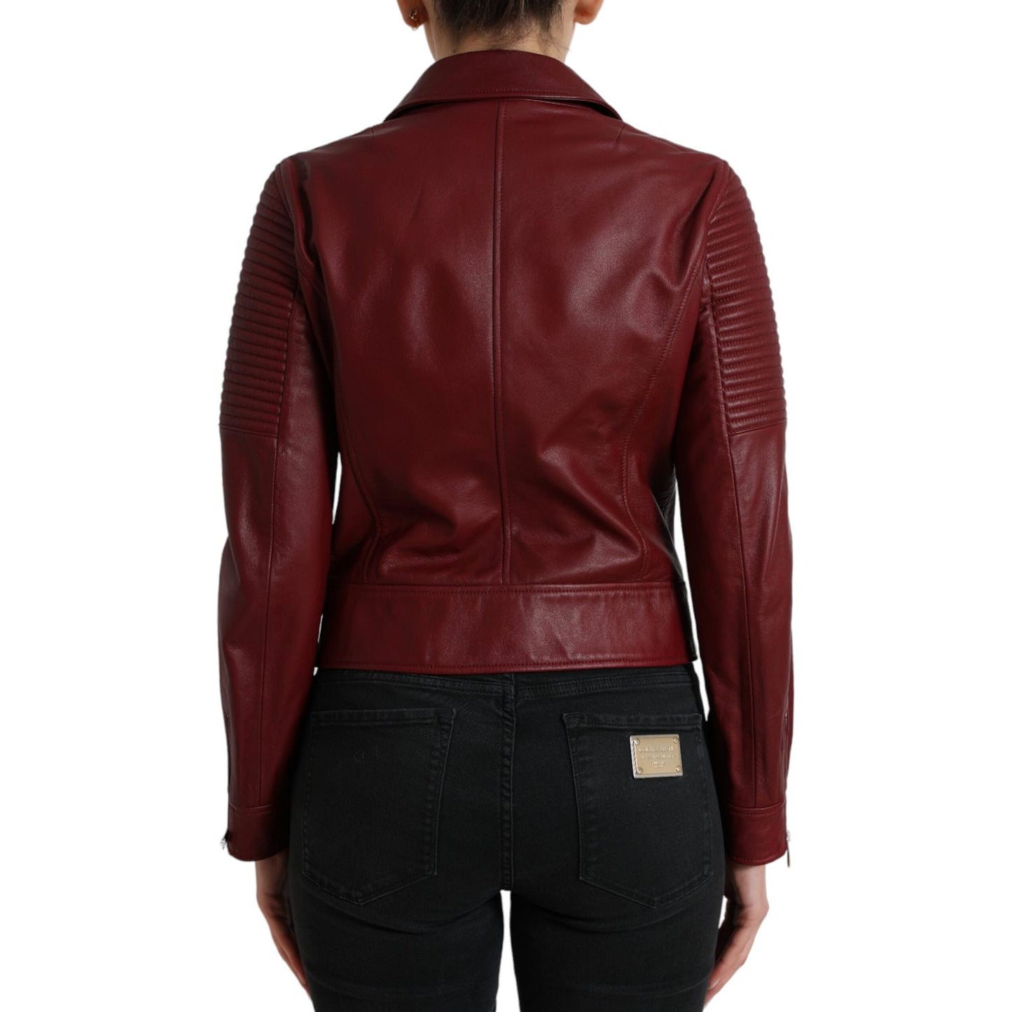 Dolce & Gabbana Bordeaux Biker Leather Jacket Dolce & Gabbana Black