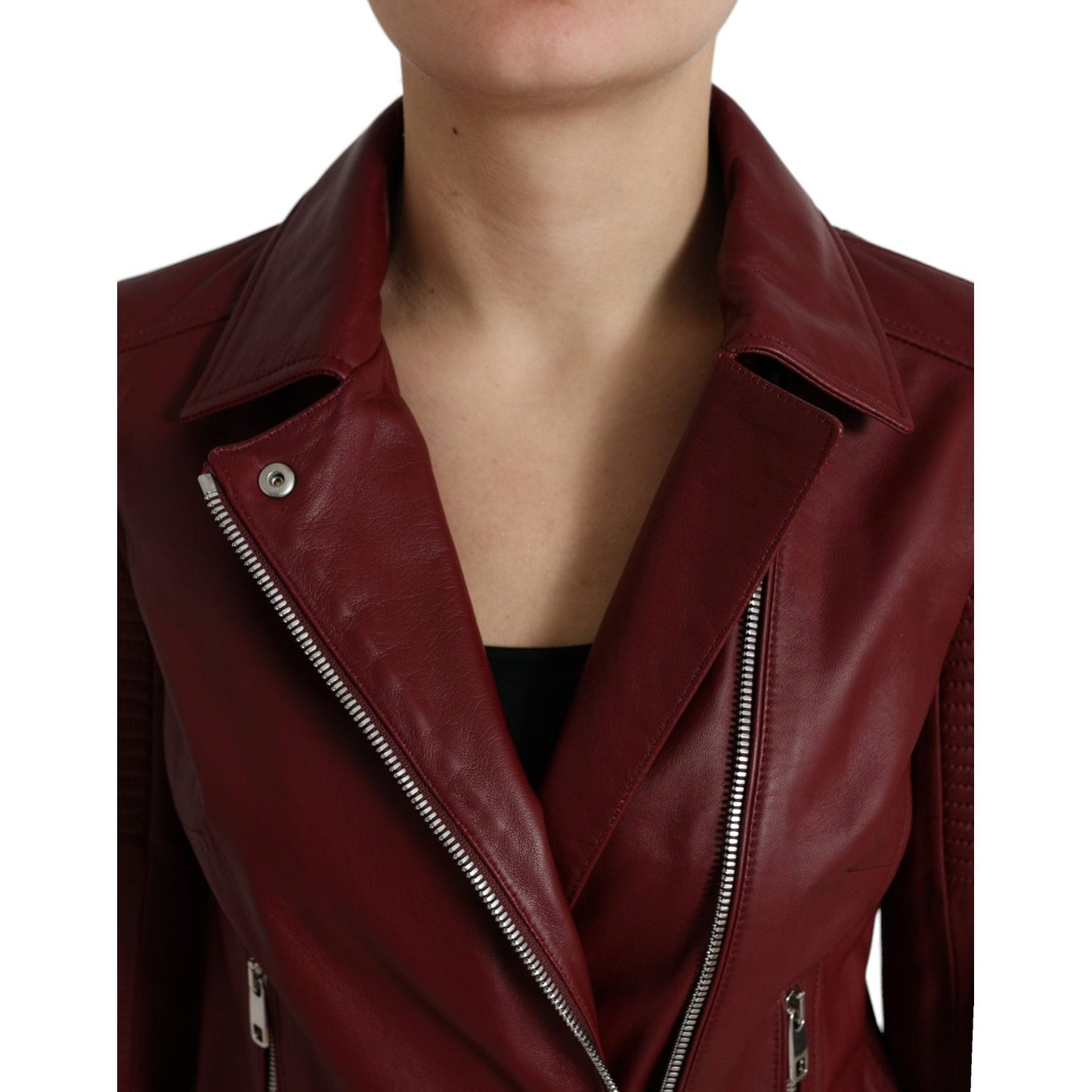Dolce & Gabbana Bordeaux Biker Leather Jacket Dolce & Gabbana Black