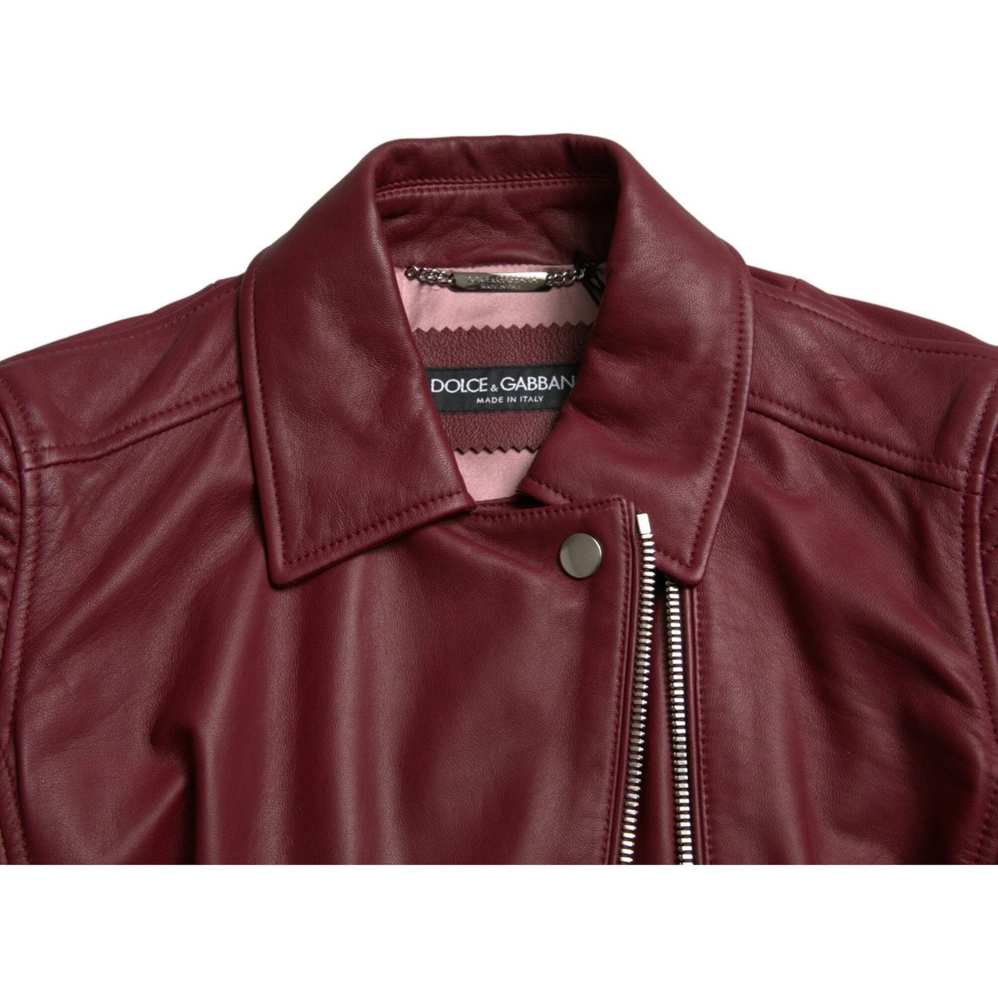 Dolce & Gabbana Bordeaux Biker Leather Jacket Dolce & Gabbana Saddle Brown