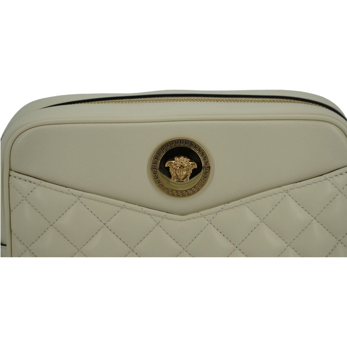 Versace Elegant White Leather Camera Shoulder Bag Versace