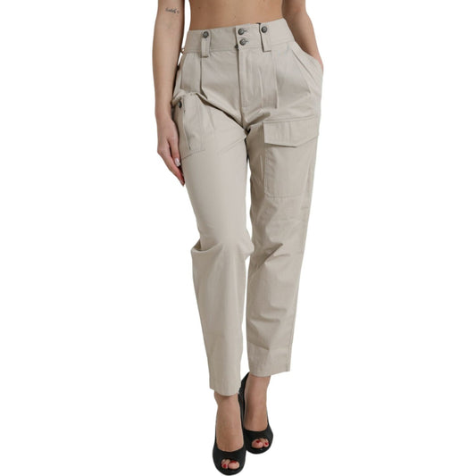 High-Waisted Tapered Fashion Pants - Beige