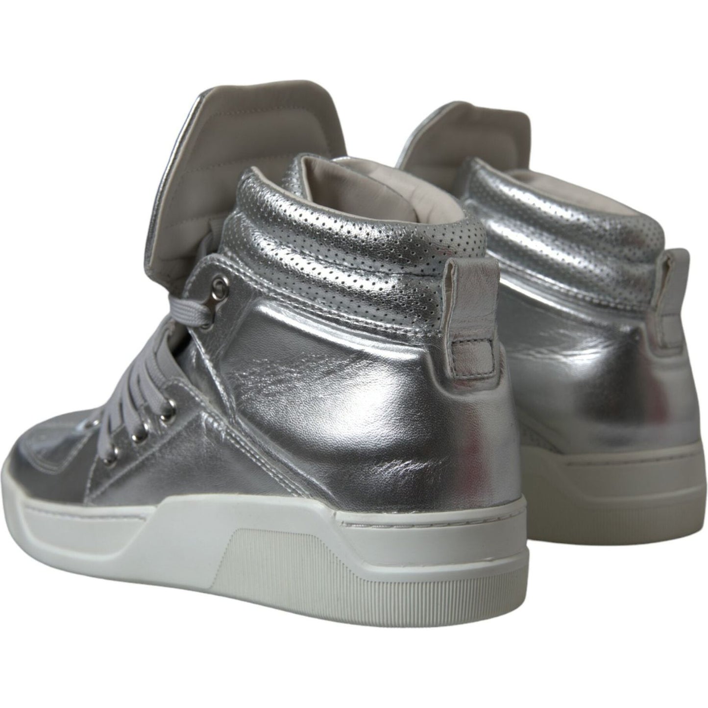 Dolce & Gabbana Silver Leather High-Top Sneakers Dolce & Gabbana