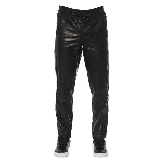 Trussardi Sleek Black Leather Trousers for Men Trussardi