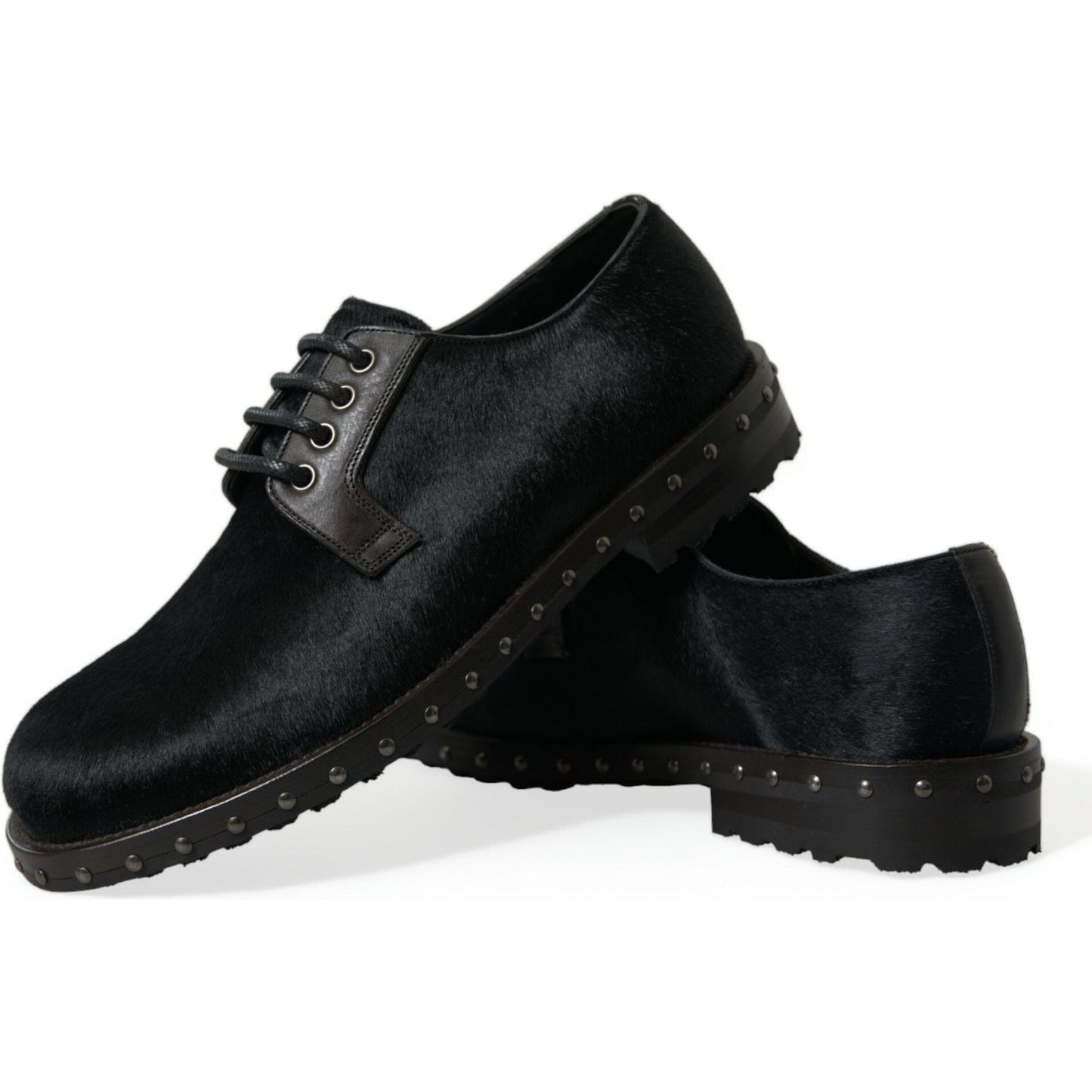 Dolce & Gabbana Elegant Black Calf Fur Derby Shoes Dolce & Gabbana