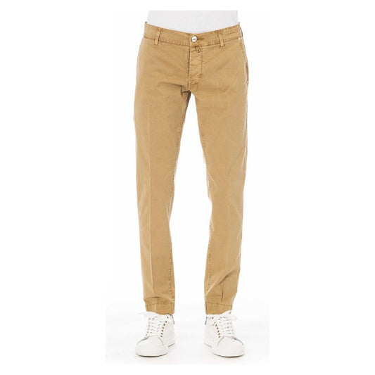 Beige Cotton Blend Trousers with Pockets