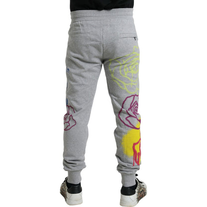 Dolce & Gabbana Gray Cotton Graffiti Sweatpants Jogger Pants