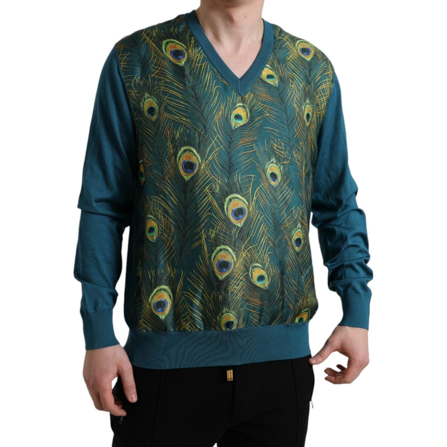 Dolce & Gabbana Green Peacock Feather Pullover Sweater