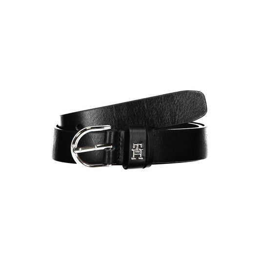 Tommy Hilfiger Elegant Black Leather Belt with Metal Buckle Tommy Hilfiger