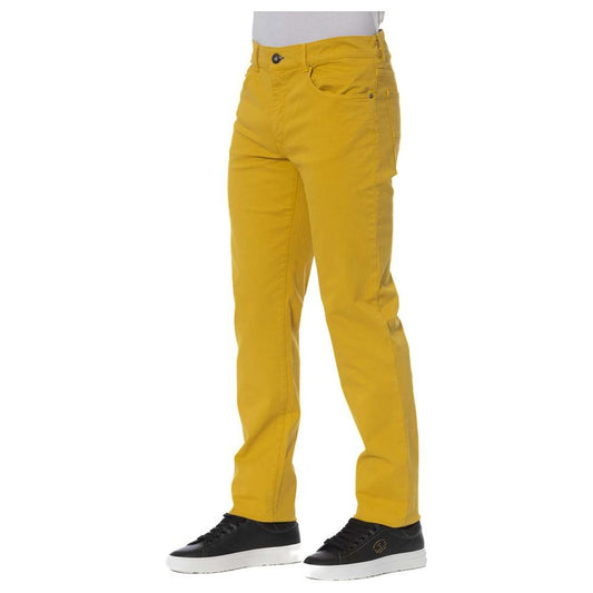 Elegant Cotton Blend Yellow Trousers