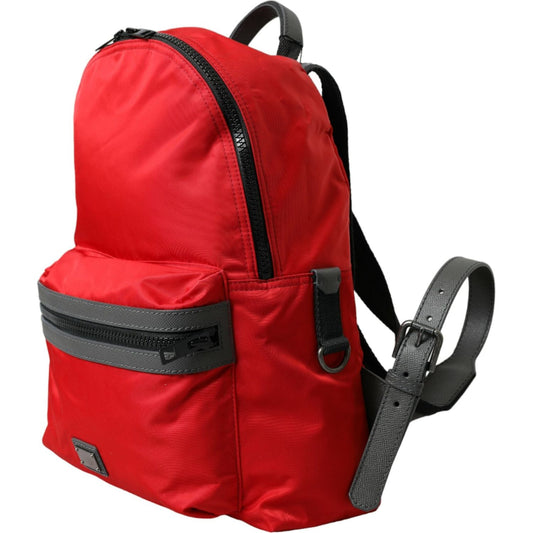 Elegant Red Nylon-Leather Backpack