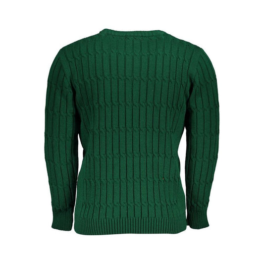 U.S. Grand Polo Elegant Crew Neck Twisted Green Sweater U.S. Grand Polo