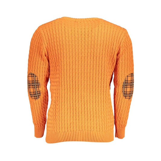 U.S. Grand Polo Elegant Twisted Crew Neck Orange Sweater U.S. Grand Polo