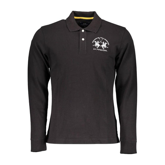 La Martina Elegant Long Sleeved Black Polo for Men