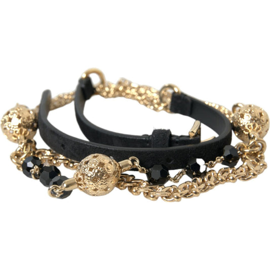 Dolce & Gabbana Black Suede Gold Chain Crystal Waist Belt
