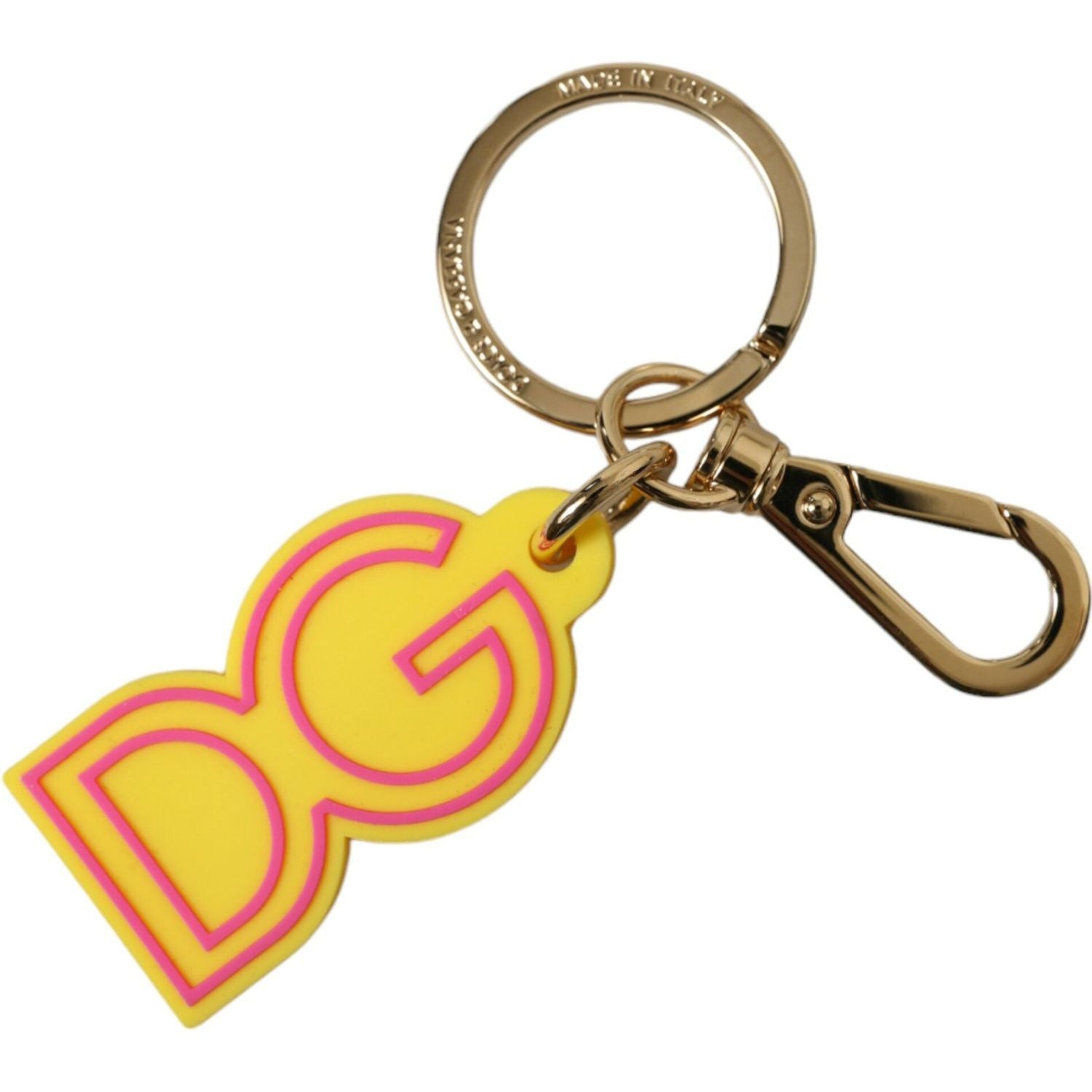 Dolce & Gabbana Yellow Rubber Gold Tone Metal DG Logo Keyring Keychain