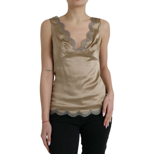 Dolce & Gabbana Elegant V-Neck Sleeveless Lace Trim Top Dolce & Gabbana