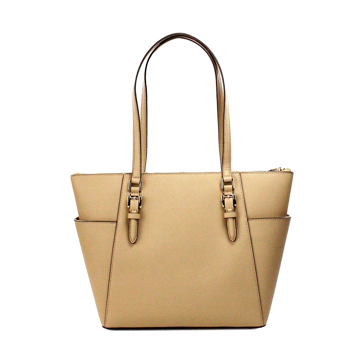 Charlotte Camel Large Leather Top Zip Tote Bag Purse