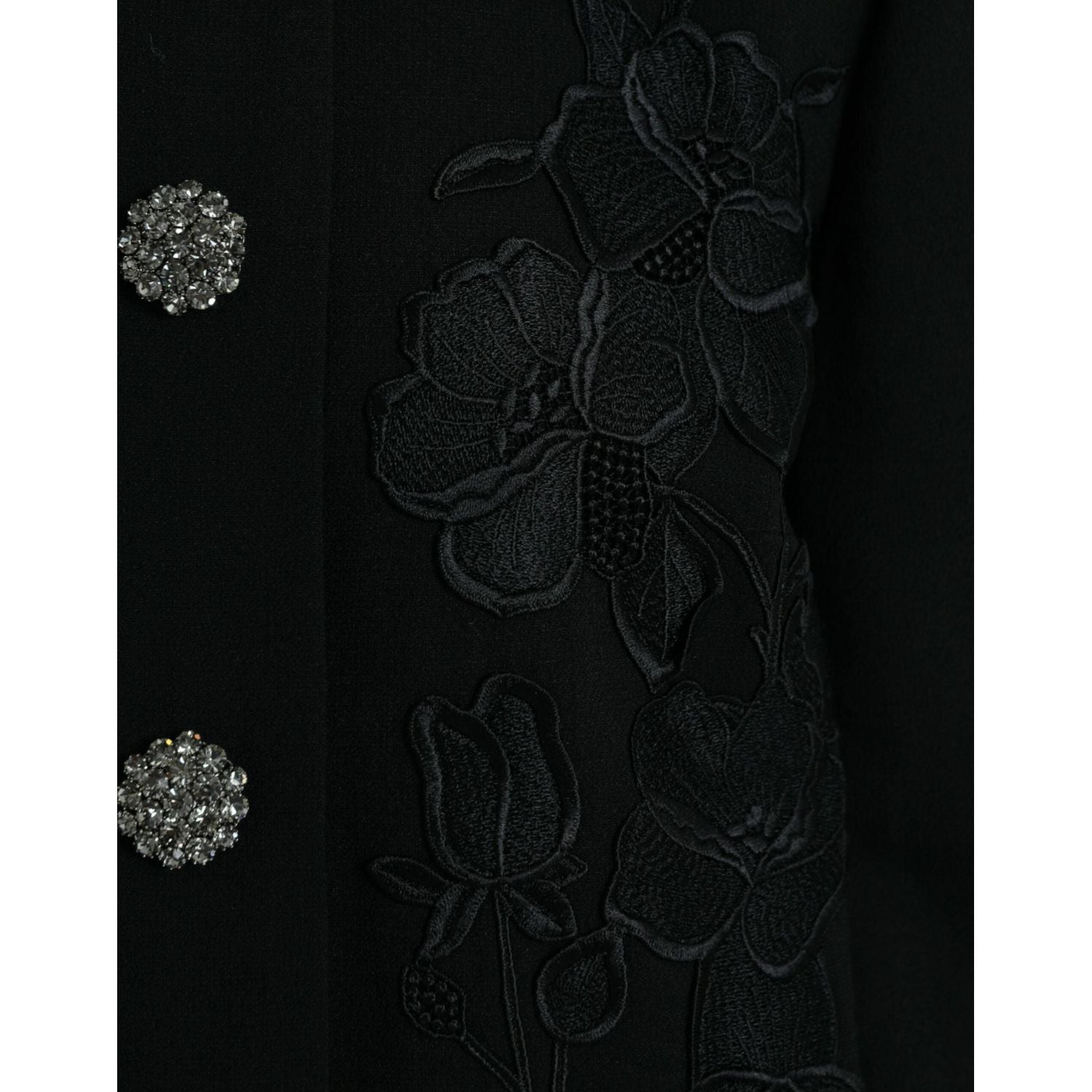 Dolce & Gabbana Black Floral Wool Button Embellished Jacket
