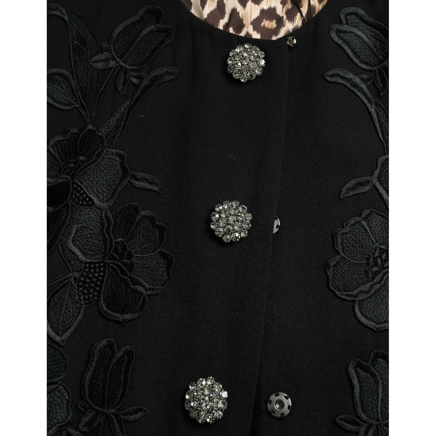 Dolce & Gabbana Black Floral Wool Button Embellished Jacket