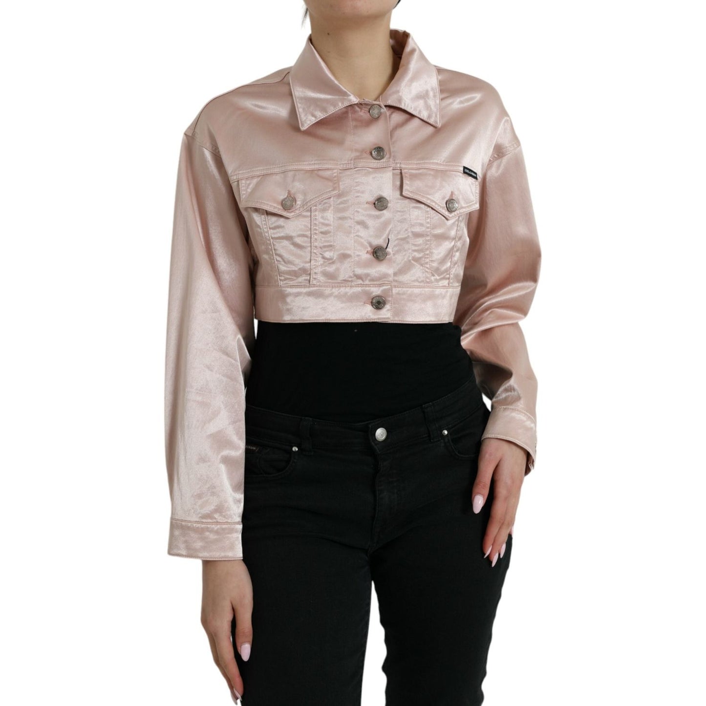 Dolce & Gabbana Pink Cotton Stretch Collared Cropped Jacket 1728,67345645728,Clothing,Coats - Jackets & Coats - Clothing,Dolce & Gabbana,IT40|S,Jackets & Coats - Clothing,Jackets & Coats - Women - Clothing,Material: 98% Cotton 2% Elastane,New with tags,Pi