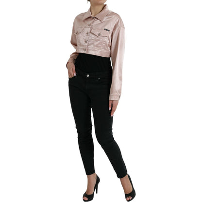 Dolce & Gabbana Pink Cotton Stretch Collared Cropped Jacket 1728,67345645728,Clothing,Coats - Jackets & Coats - Clothing,Dolce & Gabbana,IT40|S,Jackets & Coats - Clothing,Jackets & Coats - Women - Clothing,Material: 98% Cotton 2% Elastane,New with tags,Pi