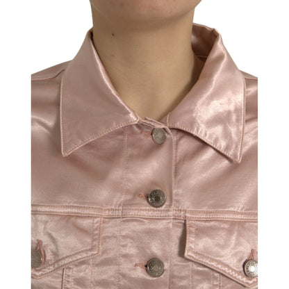 Dolce & Gabbana Pink Cotton Stretch Collared Cropped Jacket 1728,67345645728,Clothing,Coats - Jackets & Coats - Clothing,Dolce & Gabbana,IT40|S,Jackets & Coats - Clothing,Jackets & Coats - Women - Clothing,Material: 98% Cotton 2% Elastane,New with tags,Pi